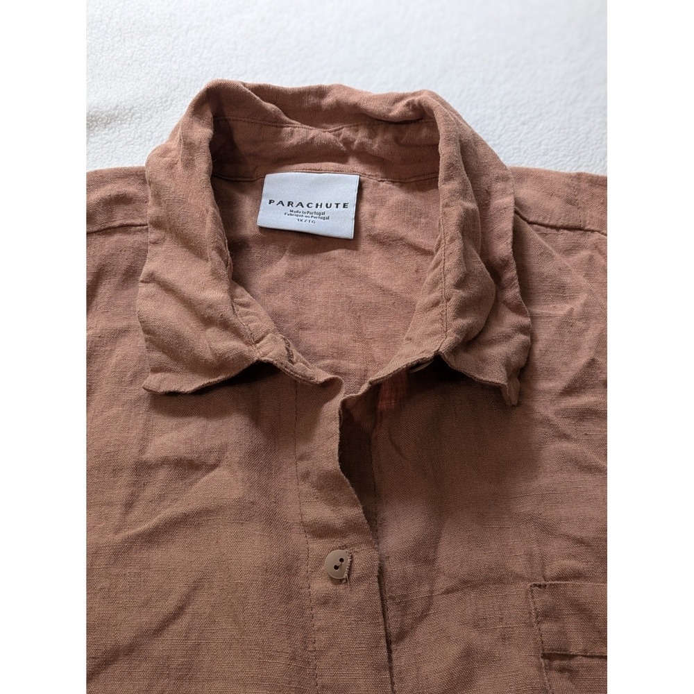 Parachute 100% Linen Shirt 1X Terra Cotta Oversized Button Front Top Relaxed - Picture 6 of 10